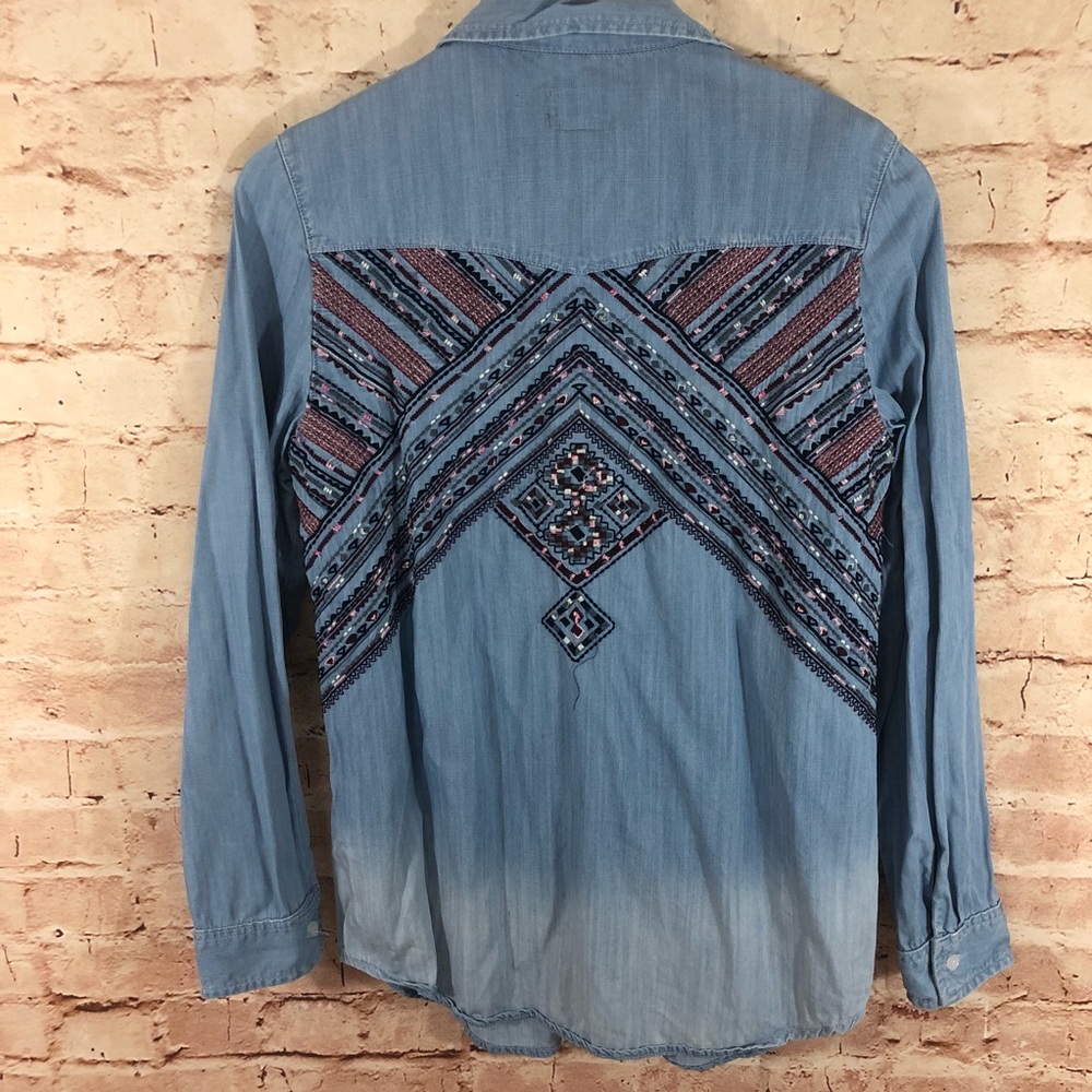 Driftwood Embroidered Button down Denim Shirt - Picture 3 of 8